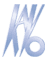Stylized dark blue logo on black background.